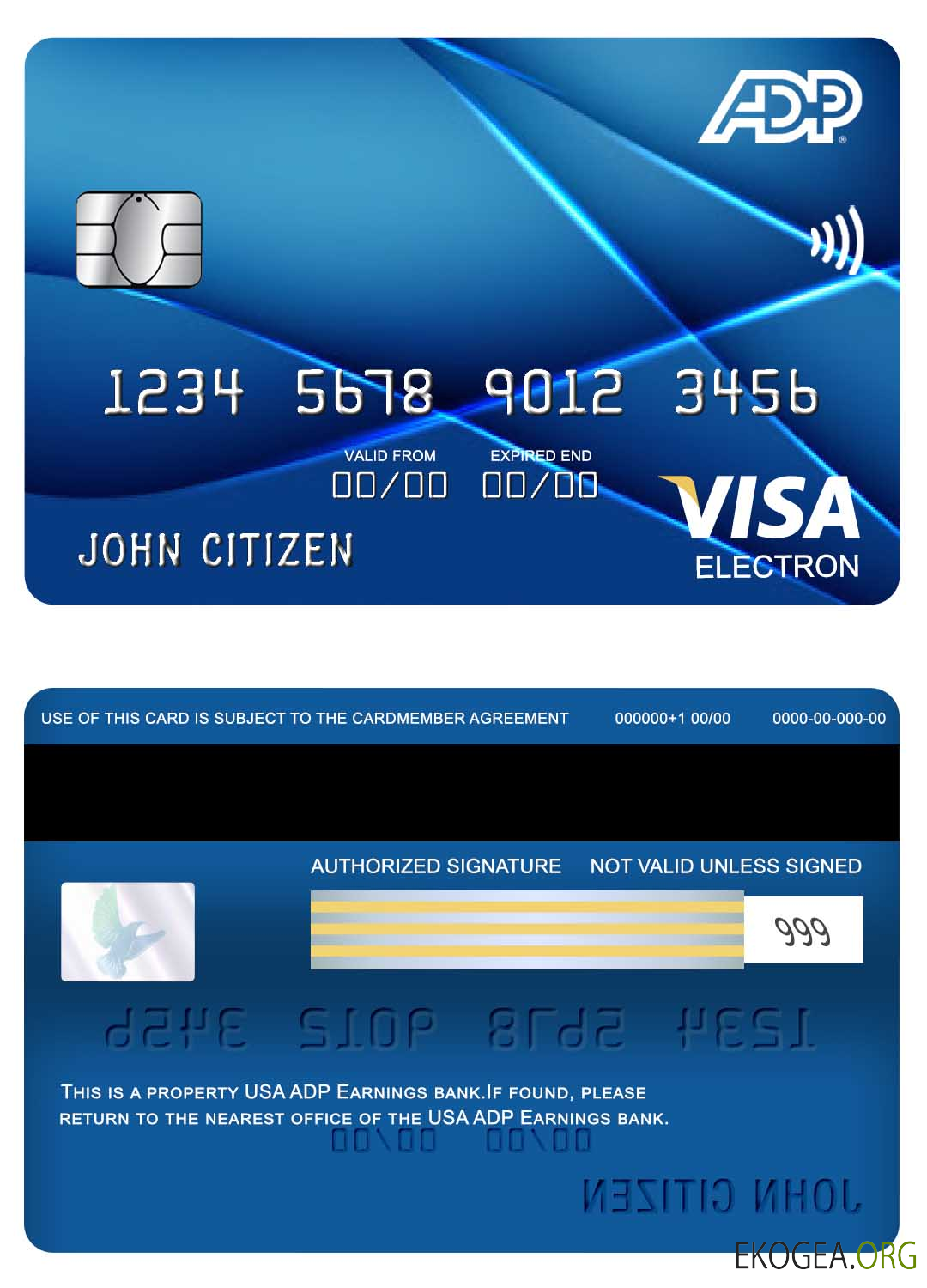 Carte électronique Visa USA ADP Earnings Bank